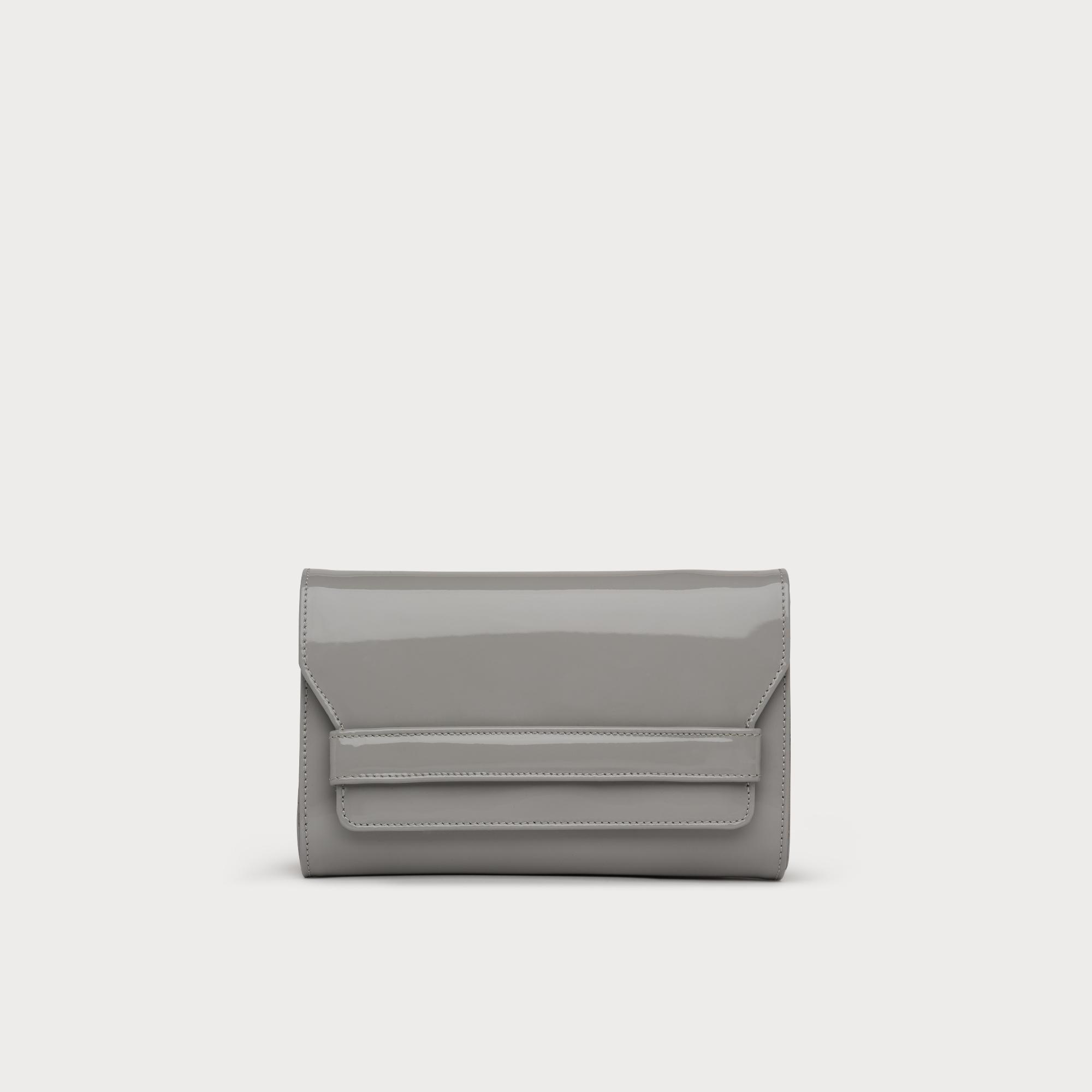 Grey patent deals clutch bag